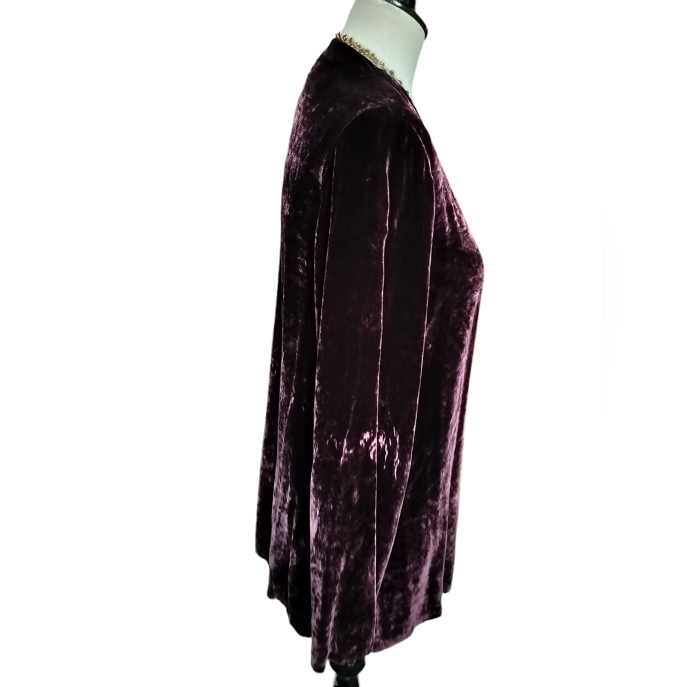 2242)Eileen Fisher Deep Burgundy Single Button Silk Blend Velvet Cardigan Size L - Picture 2 of 8